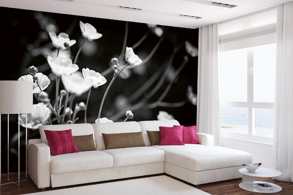 Samolepiaca vliesová fototapeta Čierne a biele kvety 375 x 250 cm