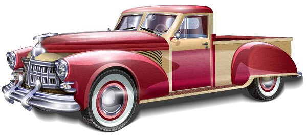 DIMEX | Vliesové fototapety na stenu Červené retro auto MS-5-2188 | 375 x 250 cm | červená, biela, žltá