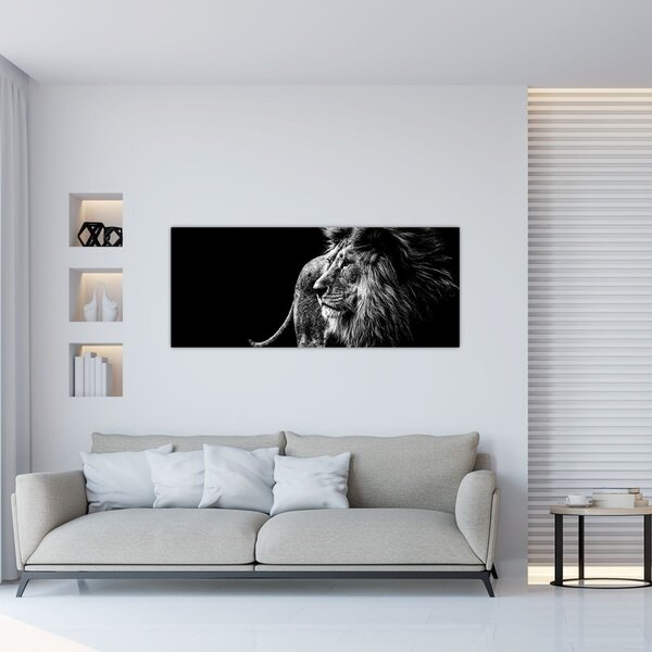 Obraz - Lev, čiernobiela (120x50 cm)