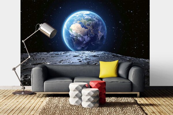 DIMEX | Vliesové fototapety na stenu Planéta Zem z Mesiaca MS-5-2331 | 375 x 250 cm | modrá, biela, čierna