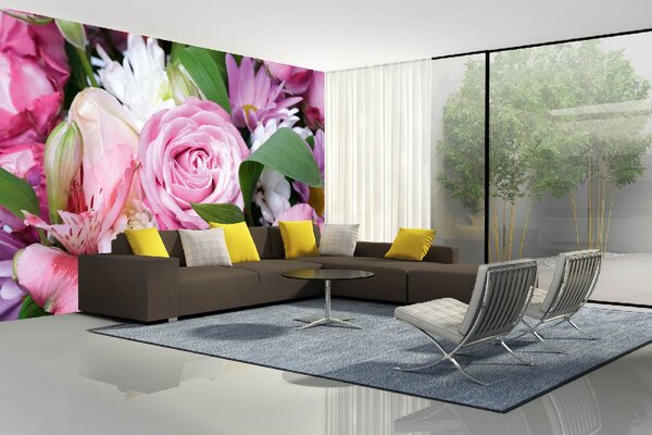 DIMEX | Vliesové fototapety na stenu Ružová kytica MS-5-1402 | 375 x 250 cm | zelená, biela, ružová
