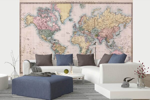 DIMEX | Vliesové fototapety na stenu Stará farebná mapa MS-5-1529 | 375 x 250 cm | biela, béžová, žltá, ružová