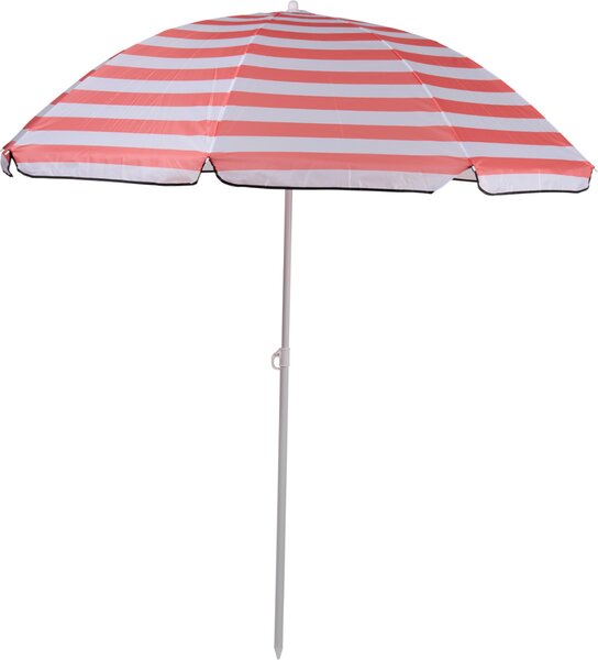 Camp Active slnečník - ochrana pred slnkom ⌀170 x 200 cm - na terasu, balkón a pláž - plážový slnečník so špajdľou - ružovo/bielo pruhovaný