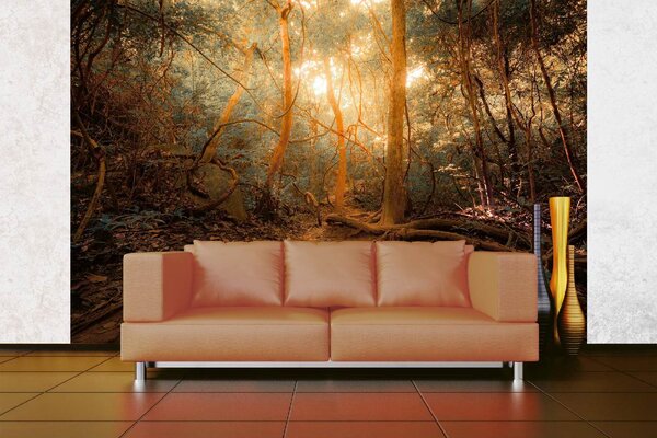 DIMEX | Vliesové fototapety na stenu Tajomná džungľa MS-5-1593 | 375 x 250 cm | zelená, oranžová, hnedá