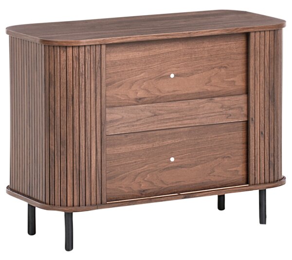 Komoda tmavohnedá čierne nohy MDF kov posuvné dvierka úložný priestor retro štýl obývacia izba