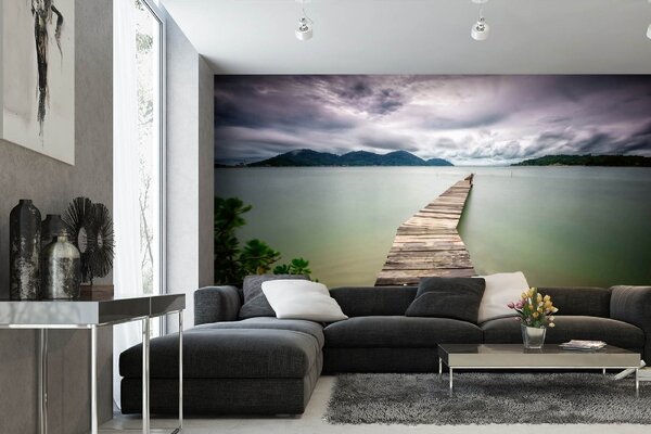 DIMEX | Vliesové fototapety na stenu Drevené mólo MS-5-1801 | 375 x 250 cm | zelená, hnedá, šedá