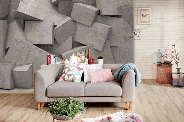 DIMEX | Vliesové fototapety na stenu Betón 3D múr MS-5-2589 | 375 x 250 cm | šedá
