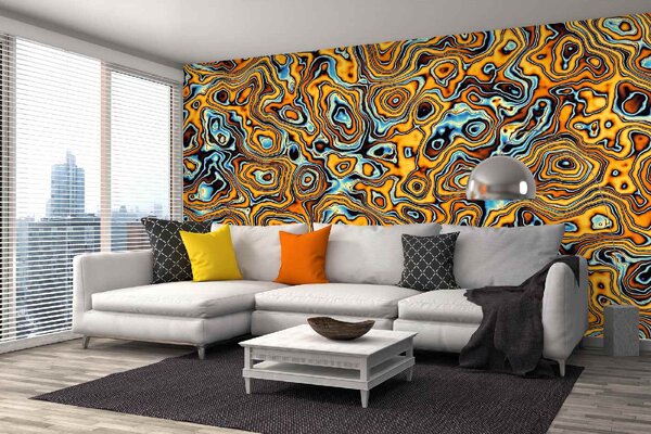 DIMEX | Vliesové fototapety na stenu Farebný vlnitý abstrakt MS-5-2525 | 375 x 250 cm | modrá, čierna, oranžová