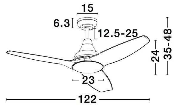 Stropný ventilátor Samoa 12.2 čierne s diaľkovým ovládaním – Čierna