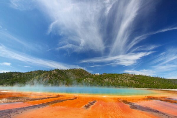DIMEX | Vliesové fototapety na stenu Grand Prismatic Spring MS-5-3036 | 375 x 250 cm | zelená, modrá, oranžová