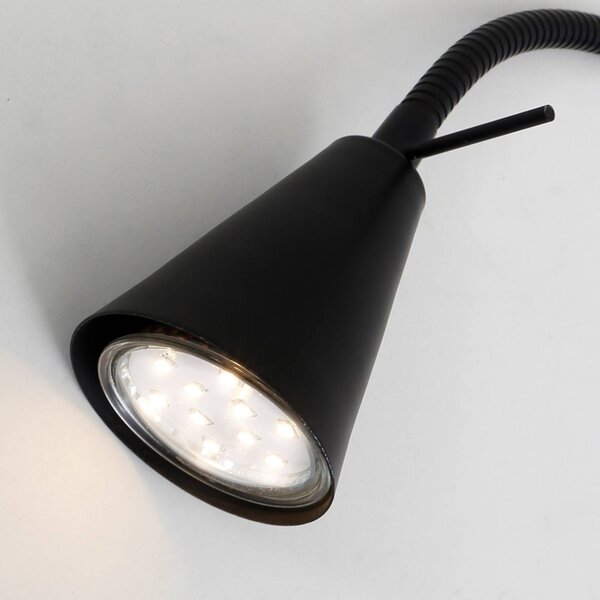 LED nástenné svetlo Tusa, čierne, kovové, 45 cm, flexibilné rameno, Čierna, Spálňa, kov, Moderný