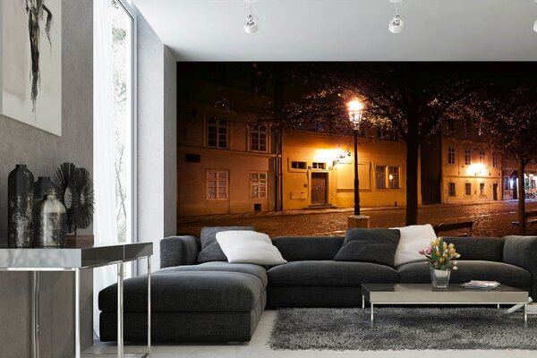 DIMEX | Vliesové fototapety na stenu Kampa Praha MS-5-0746 | 375 x 250 cm | čierna, žltá, šedá