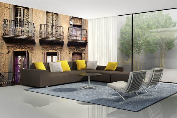 DIMEX | Vliesové fototapety na stenu Staromódne balkóny MS-5-0810 | 375 x 250 cm | fialová, medená, žltá, hnedá