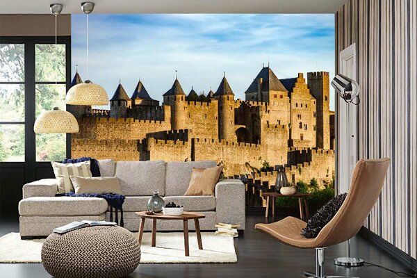 DIMEX | Vliesové fototapety na stenu Pevnosť Carcassonne MS-5-1082 | 375 x 250 cm | zelená, modrá, béžová, hnedá
