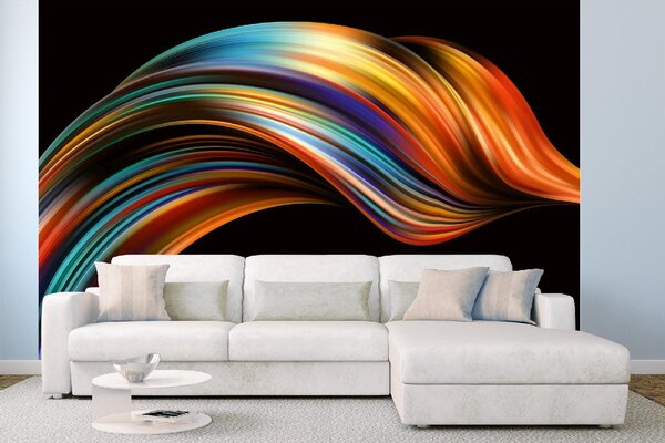 DIMEX | Vliesové fototapety na stenu Abstraktná farebná vlna MS-5-2333 | 375 x 250 cm | modrá, čierna, oranžová