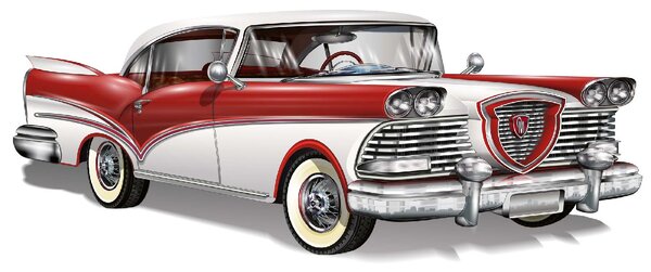DIMEX | Vliesové fototapety na stenu Červeno-biele retro auto MS-5-2189 | 375 x 250 cm | červená, biela, metalická