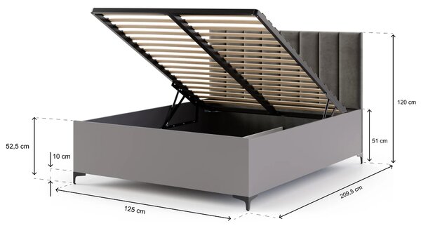 Jednolôžková posteľ s úložným priestorom Cierra 120x200 - sivá