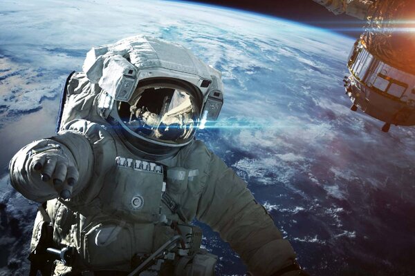 DIMEX | Vliesové fototapety na stenu Astronaut vo vesmíre MS-5-2237 | 375 x 250 cm | modrá, biela, šedá