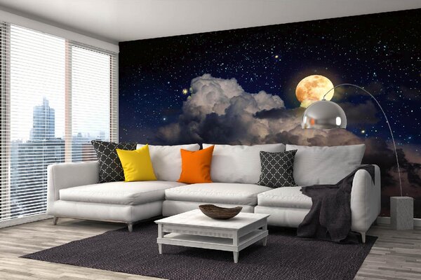 DIMEX | Vliesové fototapety na stenu Spln s hviezdami MS-5-2285 | 375 x 250 cm | čierna, žltá, šedá