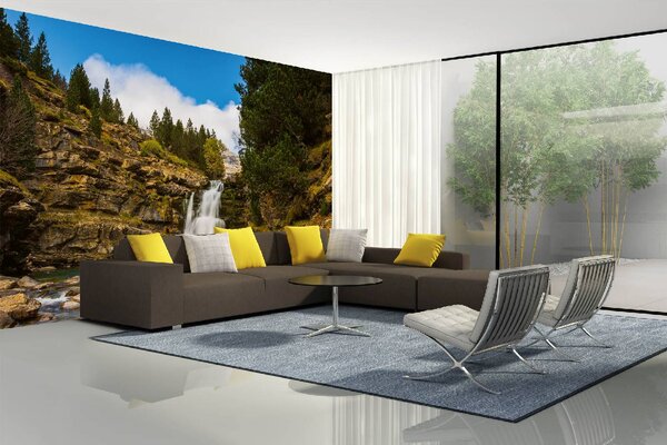 DIMEX | Vliesové fototapety na stenu Jesenná scéna MS-5-1611 | 375 x 250 cm | zelená, modrá, biela, hnedá