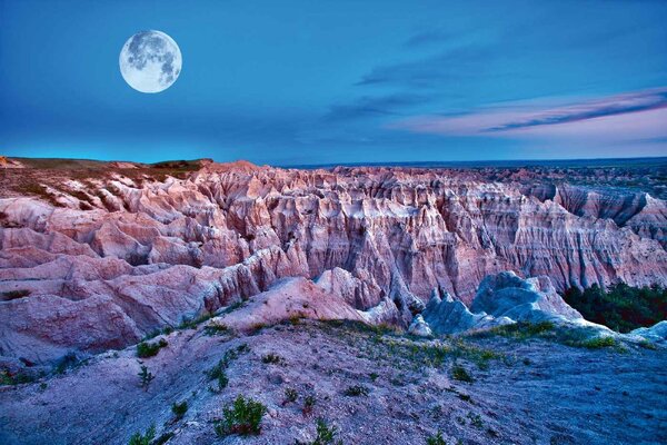 DIMEX | Vliesové fototapety na stenu Národný park Badlands MS-5-1659 | 375 x 250 cm | modrá, šedá, ružová