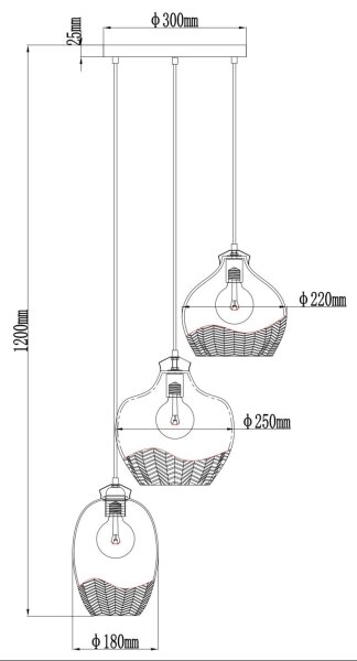 Globo 15898-3HR - Luster na lane JESSICA 3xE27/60W/230V pr. 45 cm