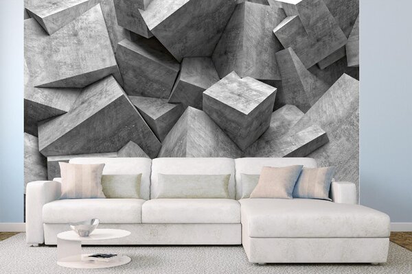 DIMEX | Vliesové fototapety na stenu Betón 3D kocky MS-5-2590 | 375 x 250 cm | biela, čierna, šedá