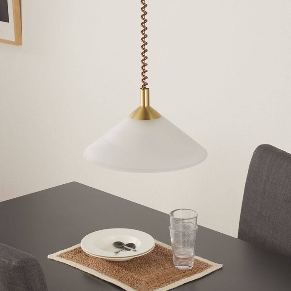 Saturn nastaviteľná závesná lampa vzhľad mosadz, Biela / opálová, Obývacia izba / jedáleň, Sklo, Moderný, Závesné svietidlo