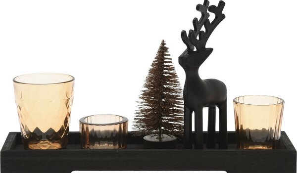 Dekoračná sada svietnikov na podstavci Reindeer and tree 6 ks, 31,5 x 9,5 x 2,5 cm