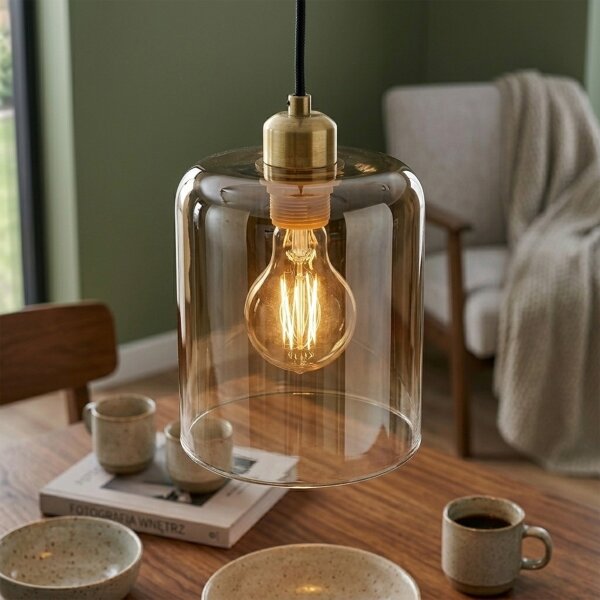 Luster na lanku LIAH 1xE27/15W/230V zlatá/dymovo-hnedá