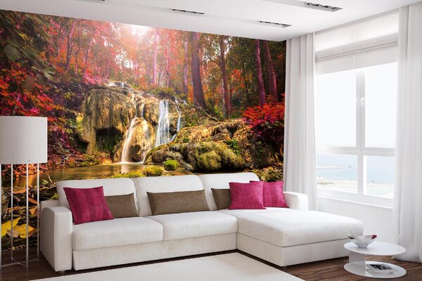 DIMEX | Vliesové fototapety na stenu Vodopád PUGANG MS-5-3181 | 375 x 250 cm | zelená, červená, šedá
