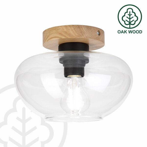 Stropné svietidlo FLO WOOD 1xE27/15W/230V dub/číre pr. 22 cm