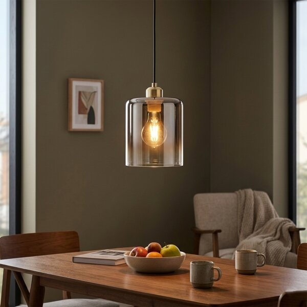 Luster na lanku LIAH 1xE27/15W/230V zlatá/dymovo-hnedá