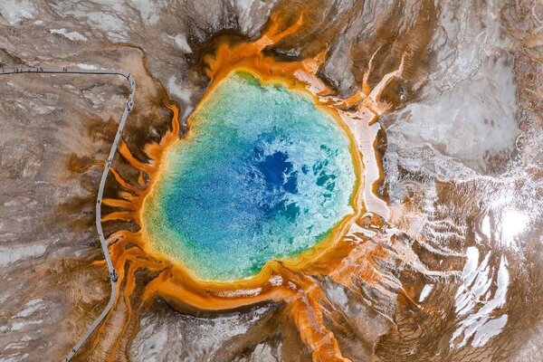 DIMEX | Vliesové fototapety na stenu Dúhová prameň, Yellowstone MS-5-3037 | 375 x 250 cm | modrá, oranžová, hnedá