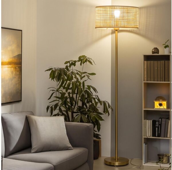 Brilagi - LED stojacia lampa CERIA 1xE27/20W/230V, priemer 40 cm, bambus/zlatá