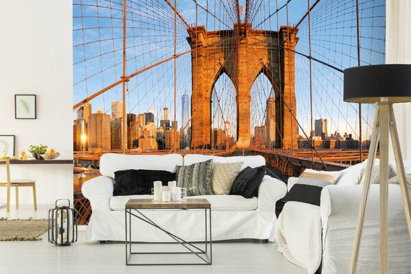 DIMEX | Vliesové fototapety na stenu Brooklyn Bridge panorama MS-5-0763 | 375 x 250 cm | modrá, čierna, hnedá