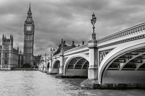 DIMEX | Vliesové fototapety na stenu Westminster Bridge MS-5-0651 | 375 x 250 cm | biela, čierna