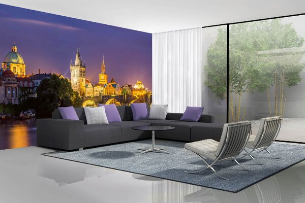 DIMEX | Vliesové fototapety na stenu Pražská história MS-5-0667 | 375 x 250 cm | zelená, fialová, žltá