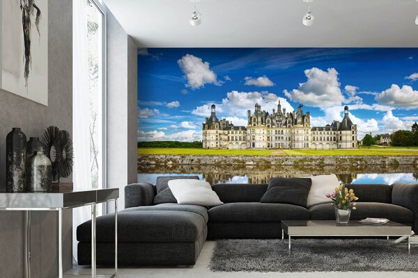 DIMEX | Vliesové fototapety na stenu Zámok Chambord III. MS-5-1083 | 375 x 250 cm | zelená, modrá, béžová, šedá