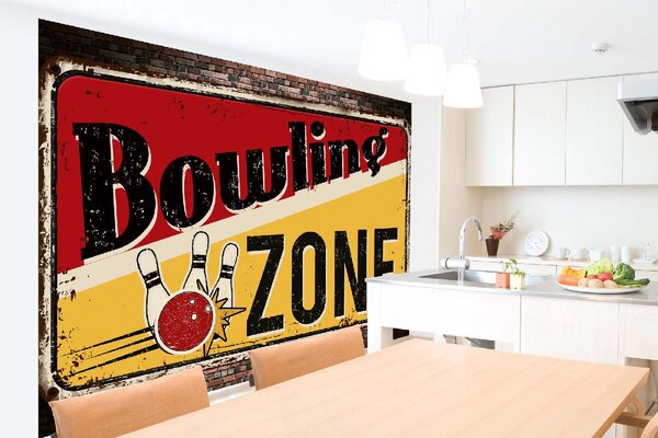 DIMEX | Vliesové fototapety na stenu Ceduľa - Bowlingová zóna MS-5-2062 | 375 x 250 cm | červená, čierna, žltá