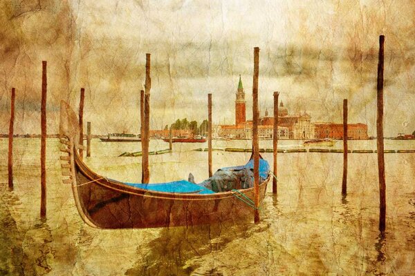 DIMEX | Vliesové fototapety na stenu Gondola v Benátkach MS-5-2046 | 375 x 250 cm | modrá, žltá, oranžová