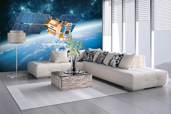 DIMEX | Vliesové fototapety na stenu Satelit obiehajúci Zem MS-5-2254 | 375 x 250 cm | modrá, biela, hnedá