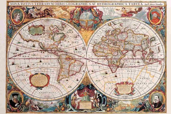 DIMEX | Vliesové fototapety na stenu Starožitná mapa 1630 MS-5-1500 | 375 x 250 cm | modrá, červená, biela, žltá