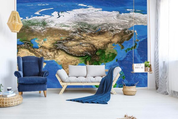 DIMEX | Vliesové fototapety na stenu Satelitná mapa MS-5-1548 | 375 x 250 cm | zelená, modrá, hnedá