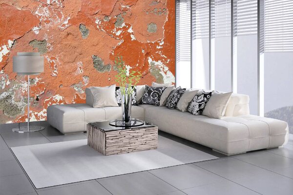 DIMEX | Vliesové fototapety na stenu Opadaná omietka MS-5-2415 | 375 x 250 cm | červená, biela, oranžová, šedá