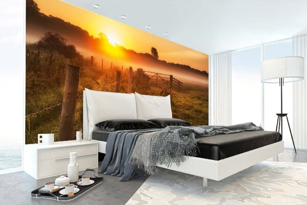DIMEX | Vliesové fototapety na stenu Zahmlená anglická krajina MS-5-1740 | 375 x 250 cm | zelená, žltá, oranžová