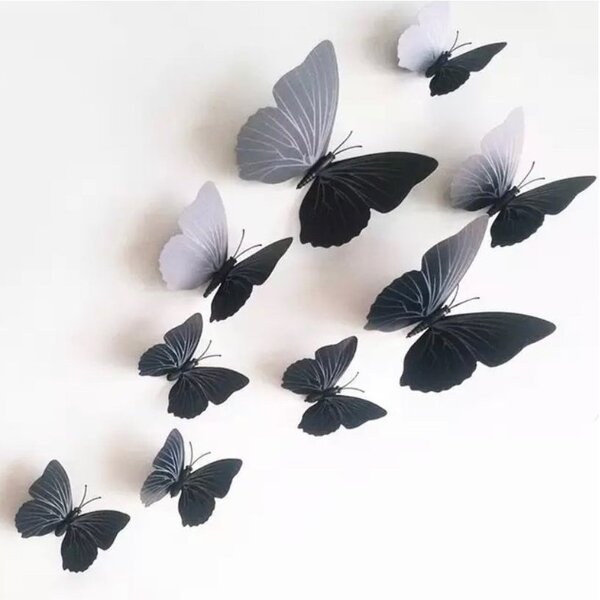 Samolepka na stenu „Plastové 3D Motýle - Čierne“ 12 ks 6-12 cm