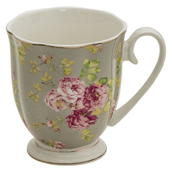 Zelený porcelánový hrnček s kvetmi - 11 * 8 * 10 cm / 290 ml - Clayre & Eef