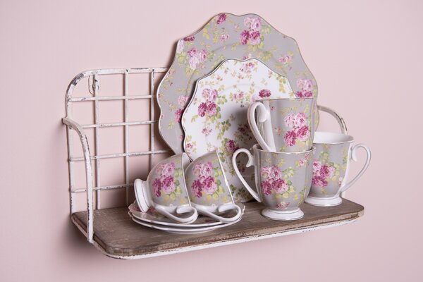 Zelený porcelánový hrnček s kvetmi - 11 * 8 * 10 cm / 290 ml - Clayre & Eef