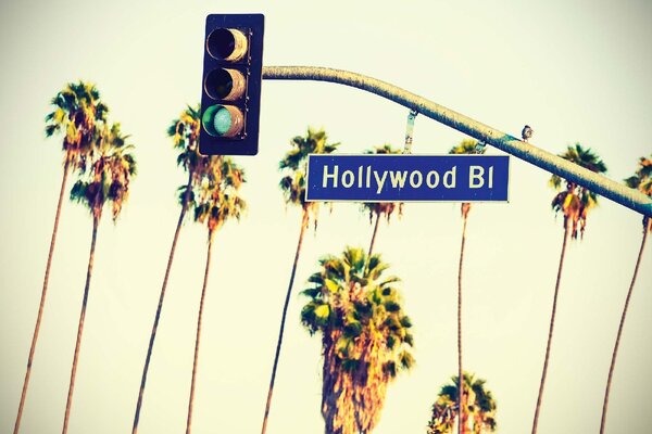 DIMEX | Vliesové fototapety na stenu Nápis Hollywood Boulevard MS-5-2942 | 375 x 250 cm | zelená, modrá, biela